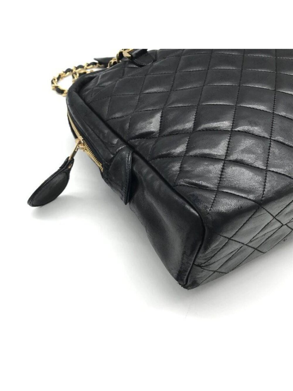 Chanel CC Logo Quilted Lambskin Chain Tote Black Purse - Picture 5 of 10